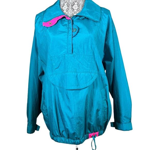 Profile Vintage Women's Half Zip Pullover Teal & Pink Jacket / Size Medium - Picture 1 of 11